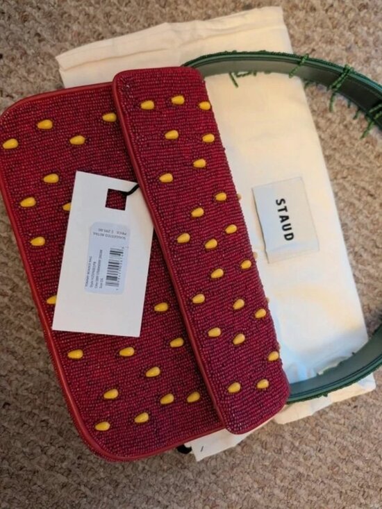 STAUD Handbags - NEW Staud Tommy Beaded Bag Strawberry Dream MSRP $295